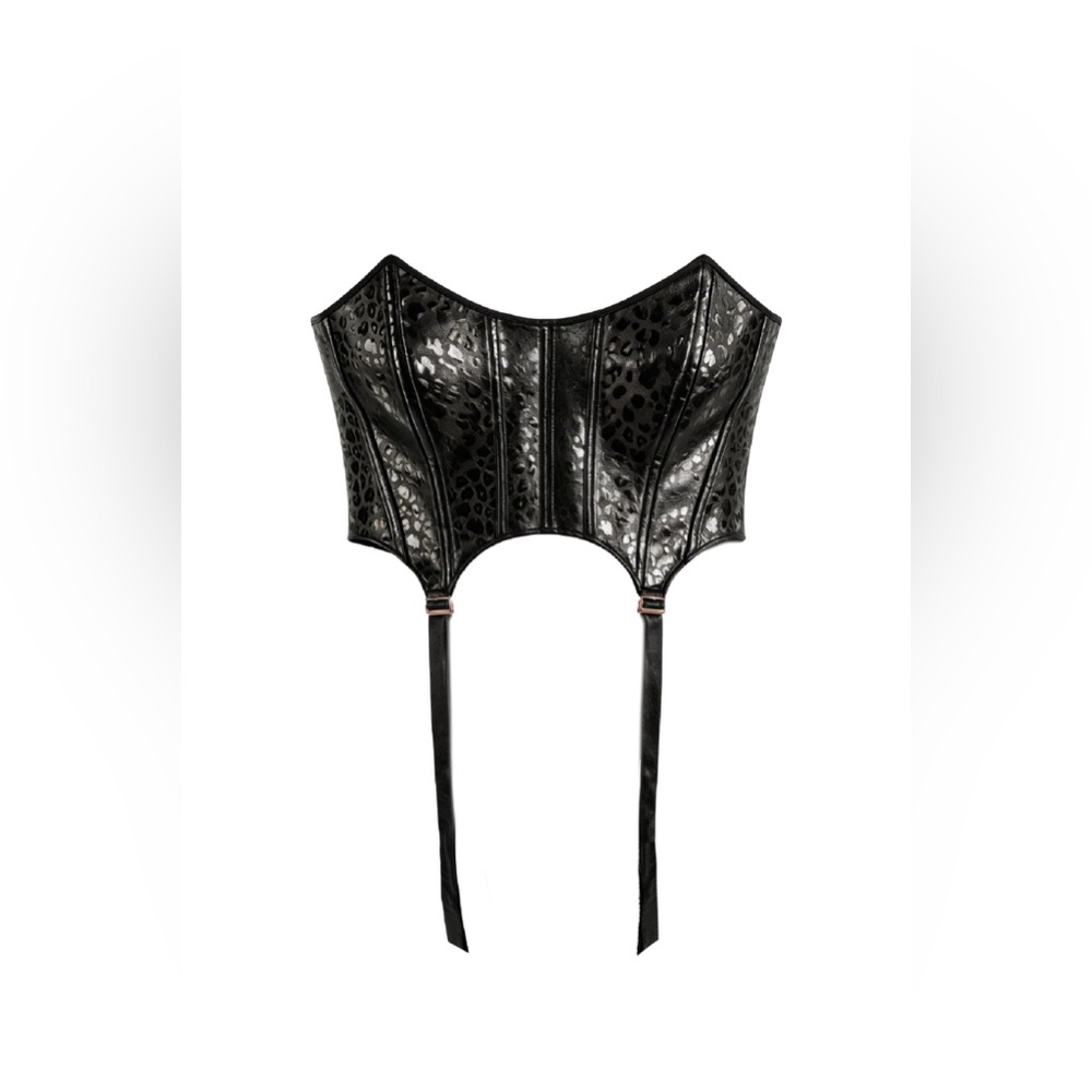 Faux Leather Black Cheetah Corset